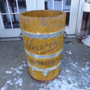 19th century Ice Cream Barrel retains its original yellow paint and logo Fearson's Manchester New Hampshire