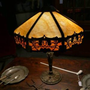 Antique slag glass 8 panel Poppy lamp