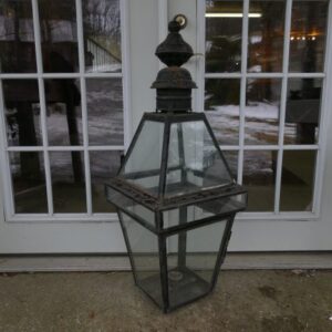 Large copper & glass panel outdoor post lamp