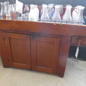 19th century pine drysink with one drawer and two panel doors 20 inches deep 44.5 wide and 34 inches to top of backsplash